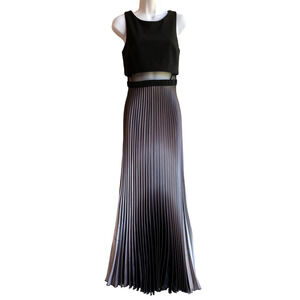 Betsy & Adam Black and Purple Ombre Pleated Midriff Baring Maxi Gown